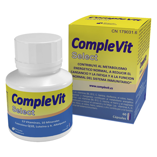 COMPLEVIT SELECT | Es el nuevo polivitamínico que gracias a su exclusiva combinación de vitaminas y minerales, ayuda a recuperar la energía y es eficaz contra el decaimiento, ayuda al sistema inmunitario, protege del estrés oxidativo. Bluecube.