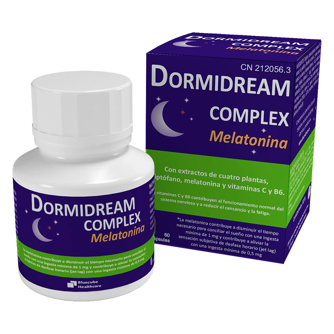 DORMIDREAM COMPLEX MELATONINA  | Con melatonina, extracto de plantas y triptófano que ayudan a la relajación y a un sueño normal. Bluecube