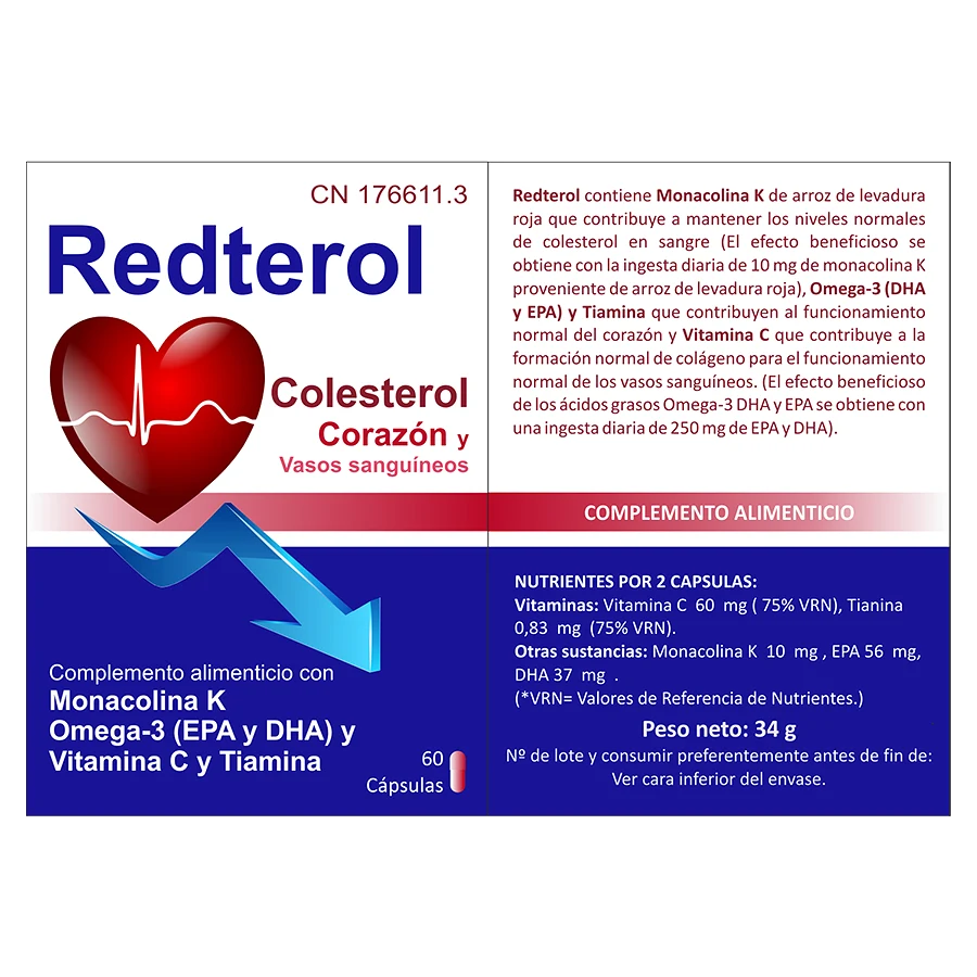 Redterol | Especialmente formulado para ayudarte a mantener los niveles normales de colesterol a la vez que contribuye a un funcionamiento normal del corazón y de los vasos sanguíneos. Bluecube.