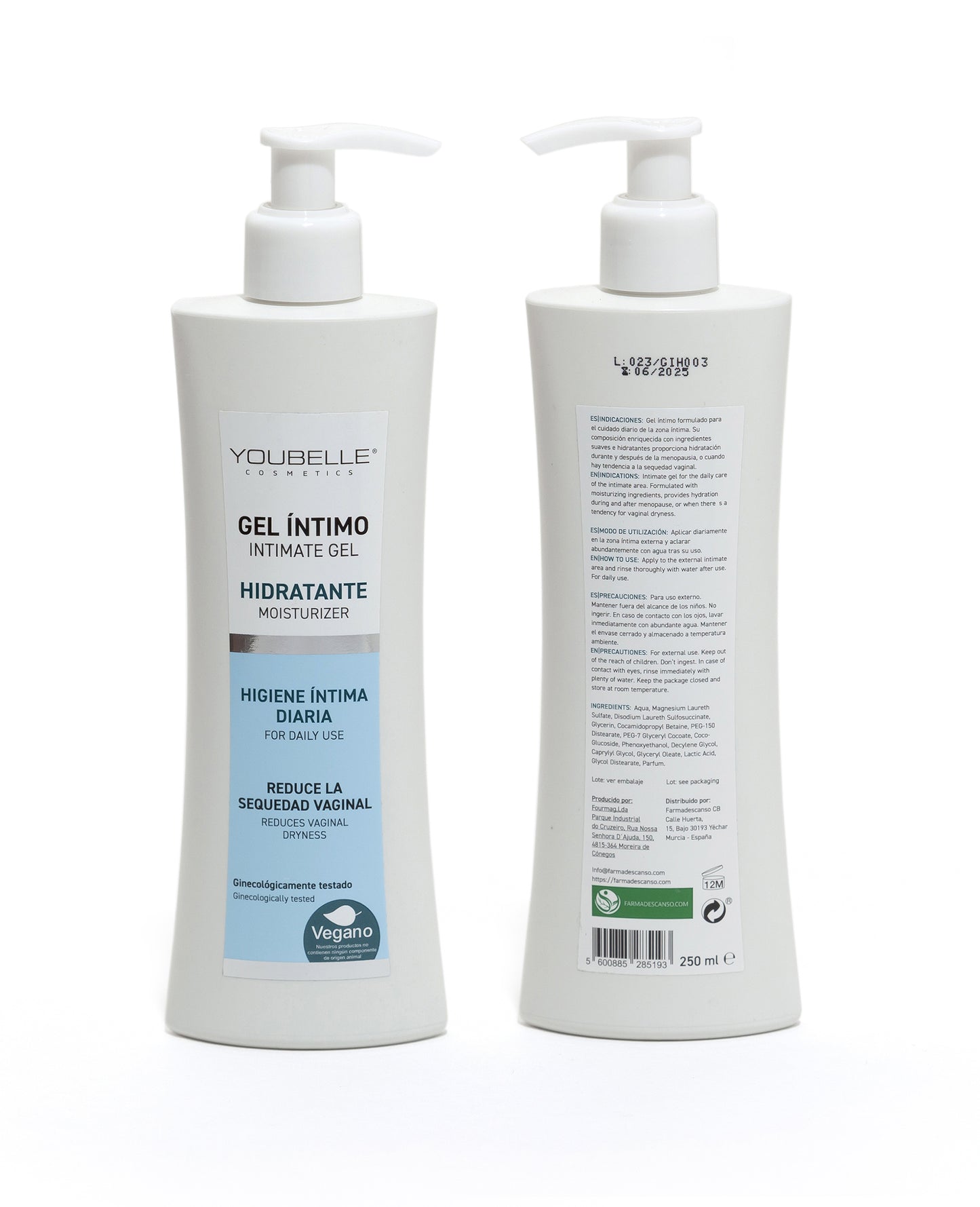 YOUBELLE FARMADESCANSO Gel Íntimo Hidratante Youbelle 250ml | No Graso | Fácil Absorción | Hidratación Intensa | Protege E Hidrata Tu Piel