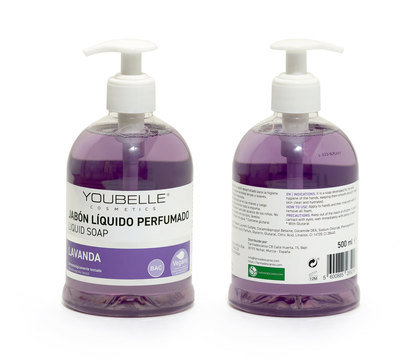 YOUBELLE FARMADESCANSO Jabón Líquido Perfumado BAC Lavanda 500ml  | Limpieza Profunda | Limpia Y Protege