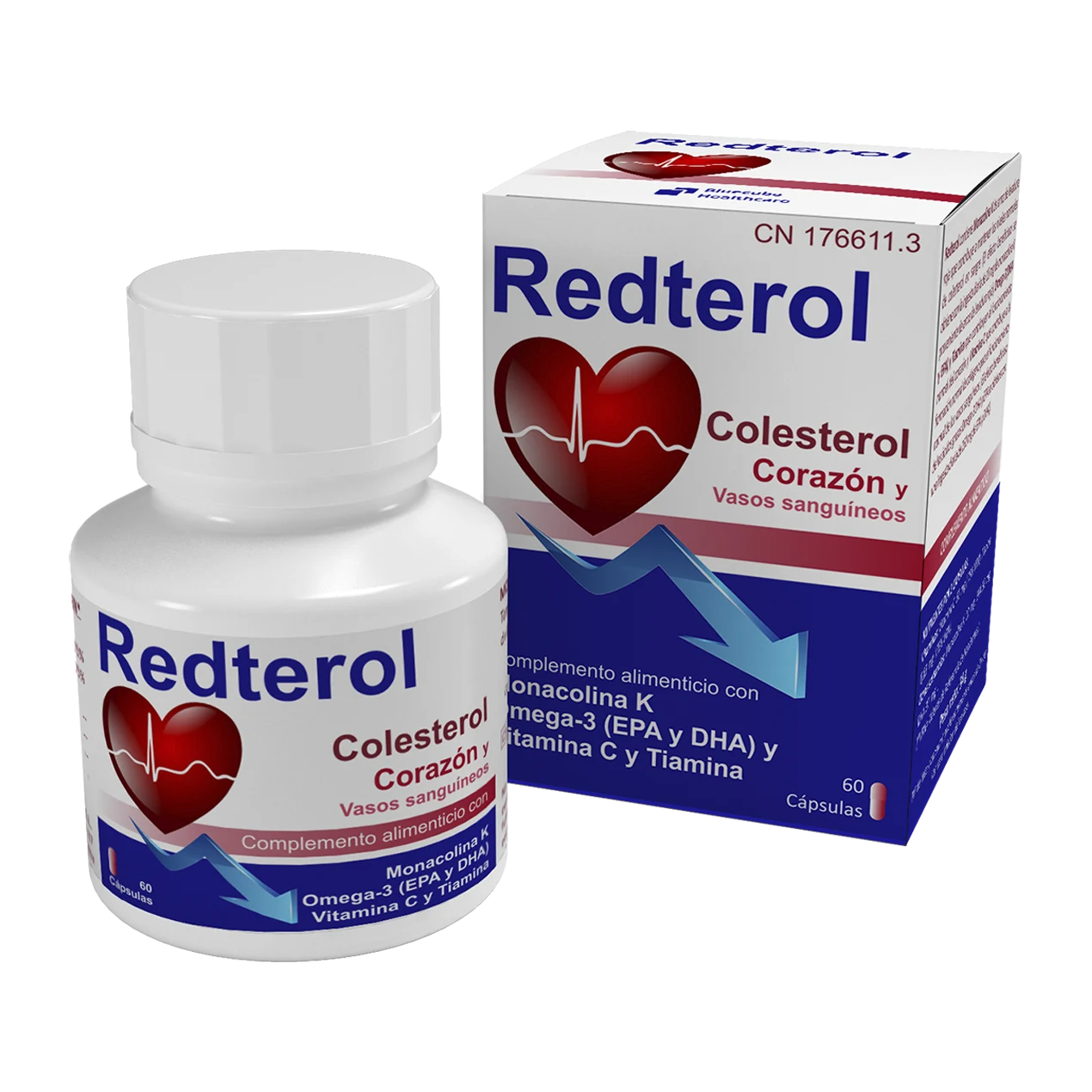 Redterol | Especialmente formulado para ayudarte a mantener los niveles normales de colesterol a la vez que contribuye a un funcionamiento normal del corazón y de los vasos sanguíneos. Bluecube.