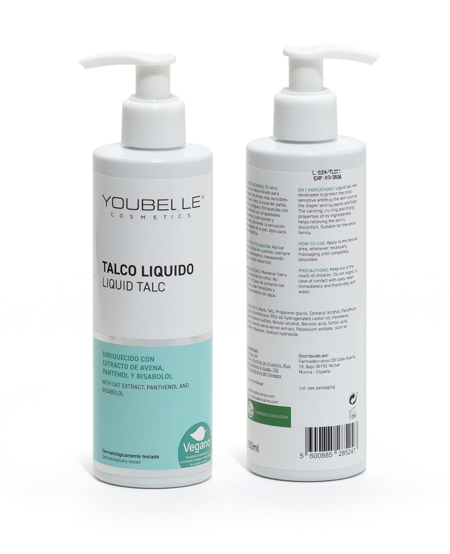 YOUBELLE FARMADESCANSO Talco Líquido Youbelle 250ml  | No Grasa | Fácil Absorción | Protege Y Cuida Todas Las Pieles