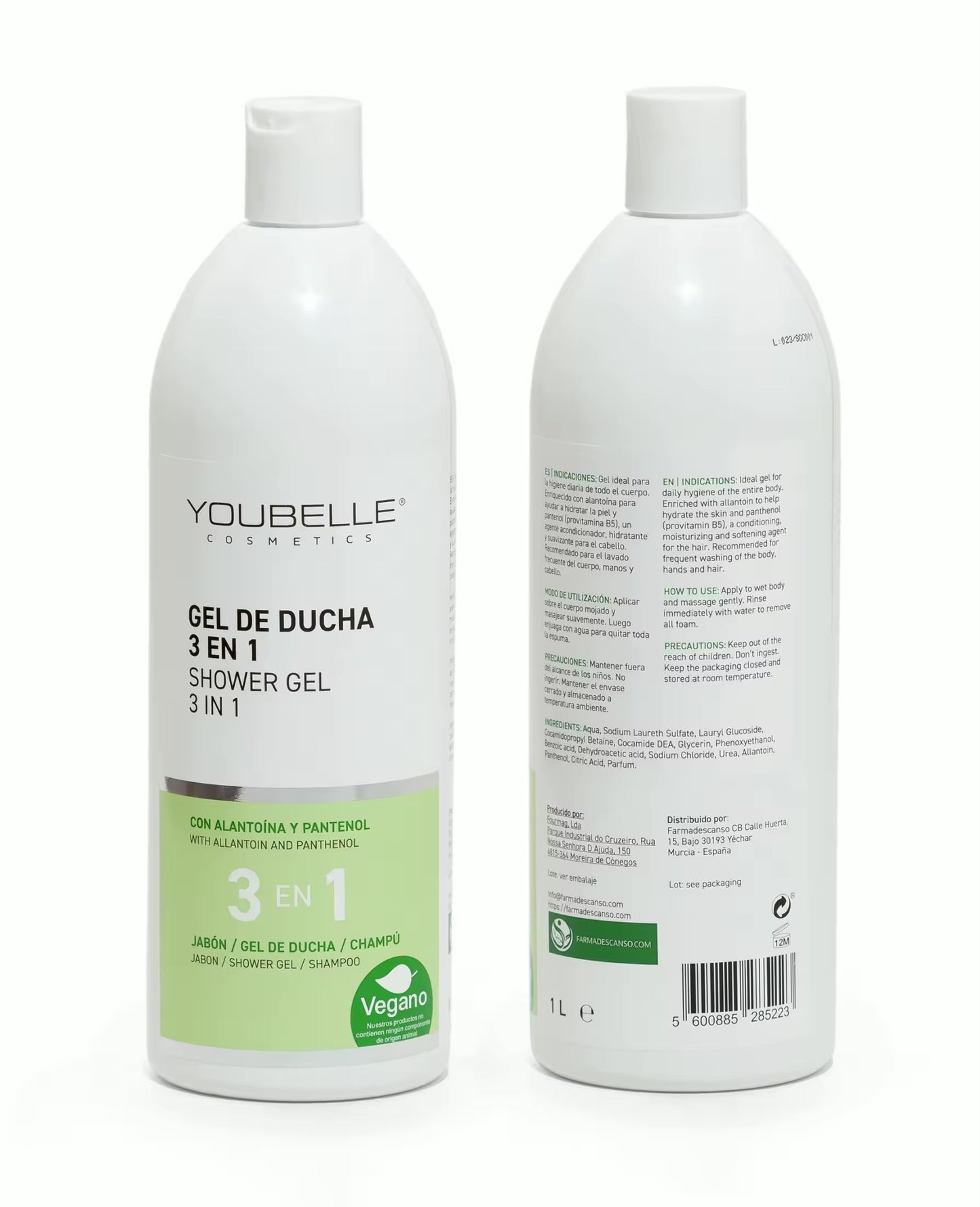 YOUBELLE FARMADESCANSO Gel de Baño 3 en 1 1L  | Limpieza Profunda | Hidratación Intensa | Hidrata Y Revitaliza Tu Piel